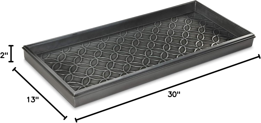 Good Directions Medium Boot Tray, Double Circles Multi-Purpose All Weather Decorative Tray, Shoes, Plants, Pet Bowls, 30x13x2 Inch, Dark Zinc Gray Steel