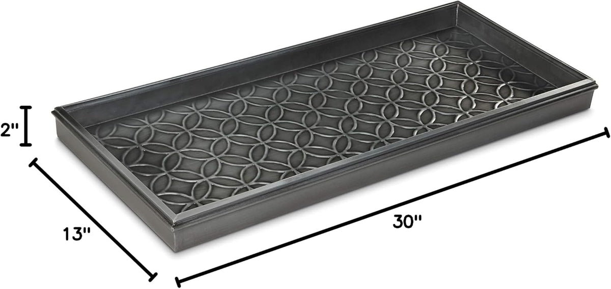 Good Directions Medium Boot Tray, Double Circles Multi-Purpose All Weather Decorative Tray, Shoes, Plants, Pet Bowls, 30x13x2 Inch, Dark Zinc Gray Steel