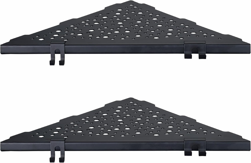 WELLUP Shower Shelf with 4 Hooks,10" Matte Black Corner Shower Shelf 2 Pack