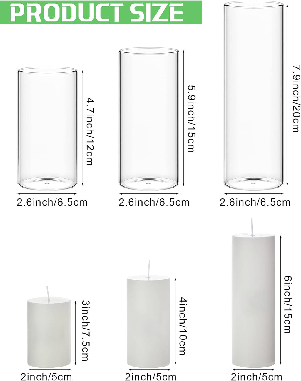 Shihanee 12 Pillar Candles W Vases,2.6'' X 4.7'', 5.9'', 7.9'',White