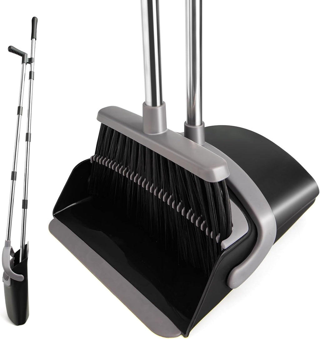 Broom and Dust Pan Combo Set,51.2" Long Handle,Charcoal