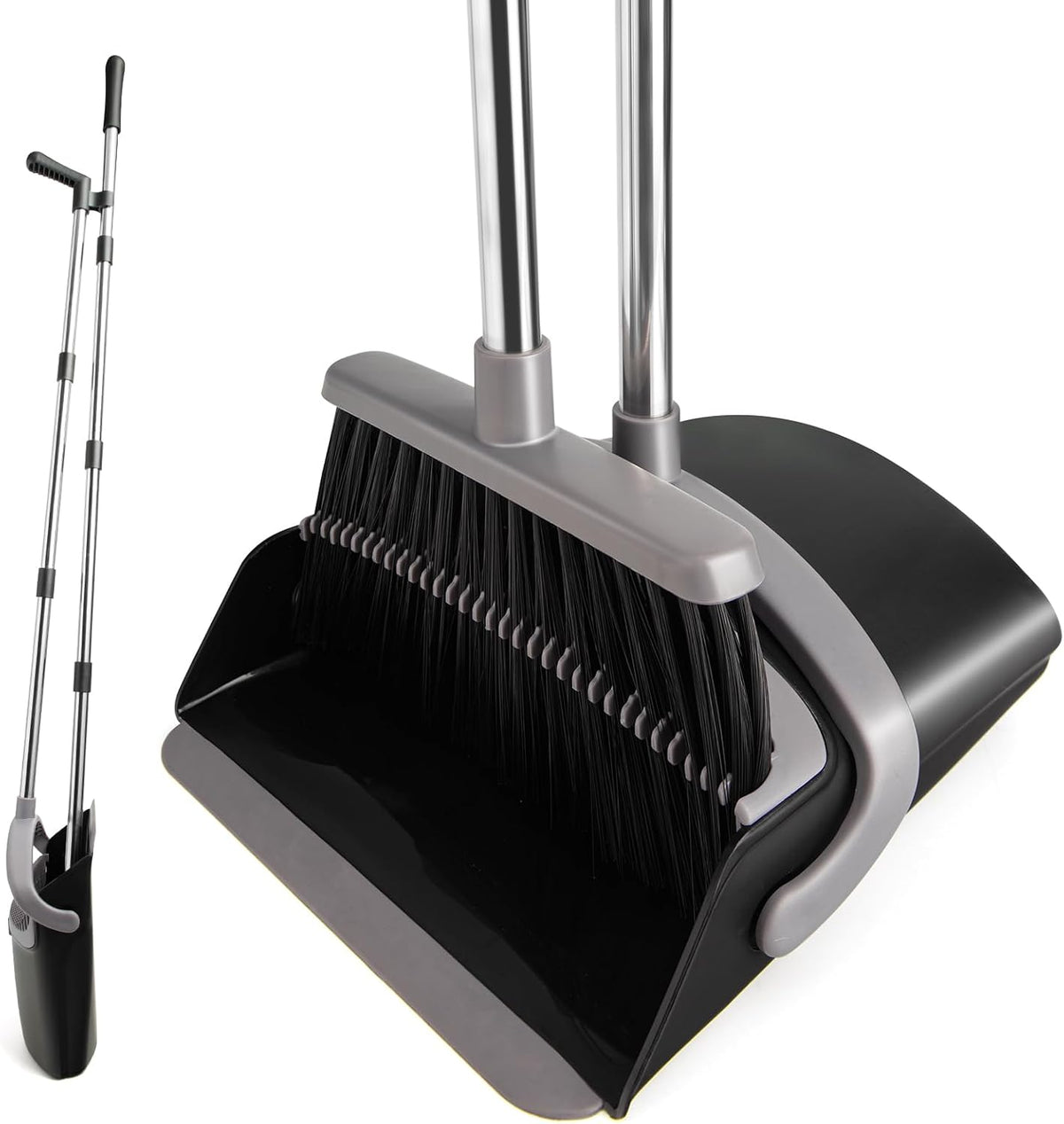 Broom and Dust Pan Combo Set,51.2" Long Handle,Charcoal
