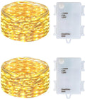 2 Set Battery Operated Mini Led Fairy Lights Dewdrop Lights with Timer 6 Hours on/18 Hours Off for Christmas Party Decorations,50 LEDs,17 Feet Silver Wire (Warm White)