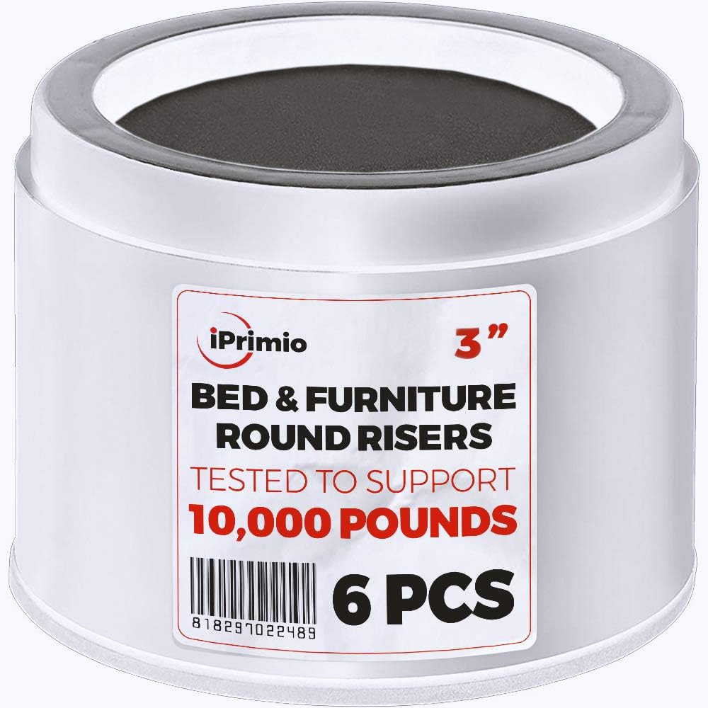 iPrimio Bed Risers 3" Lift, Heavy Duty, Dorm Storage, Round, White, 6 Pack