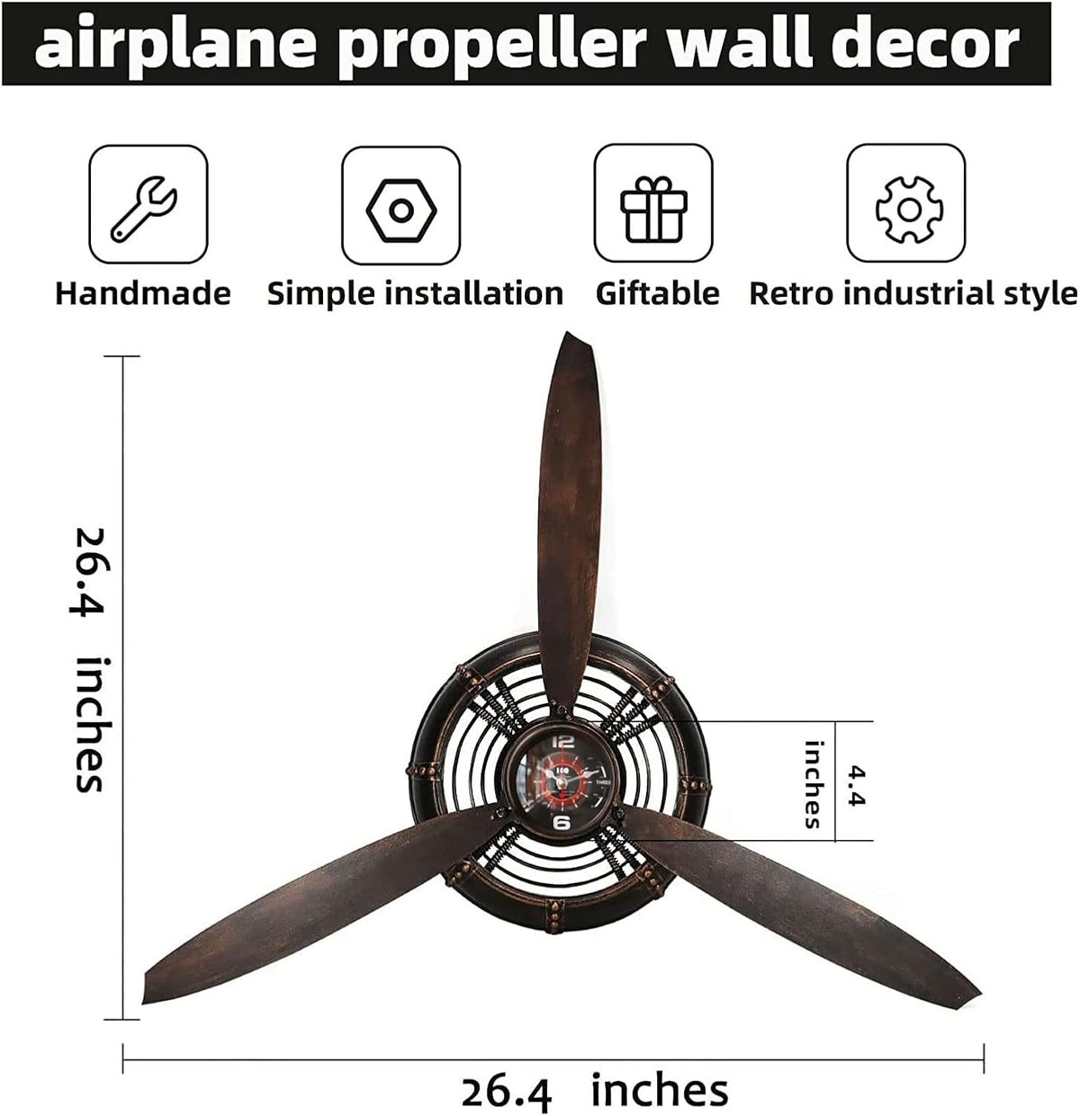 YOUKI Airplane Propeller Wall Decor,Aviation Decor,Pilot Gifts,Propeller Wall Sculptures,Wall Art for Kitchen Bedroom,Living room,kitchen,Bathroom, Battery Operated,Metal.Bronze