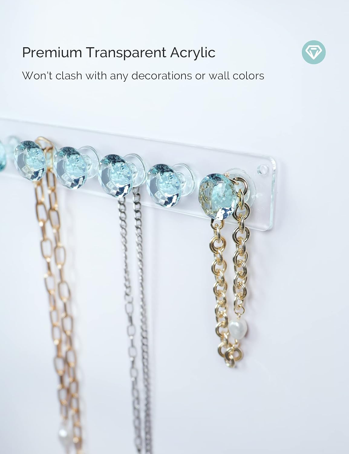 Mymazn Acrylic Necklaces Holder Wall Mounted Necklace Hangers Hanging Jewelry Organizer with 12 Hooks, Clear Jewelry Hangers for Necklace Organizer for Girls Women, Necklace Hooks for Wall, Closet