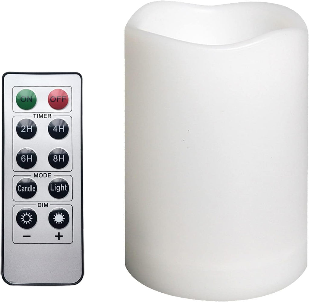 1 Pack Outdoor LED Flameless Pillar Candle with Remote and Timer, 3” x 4”