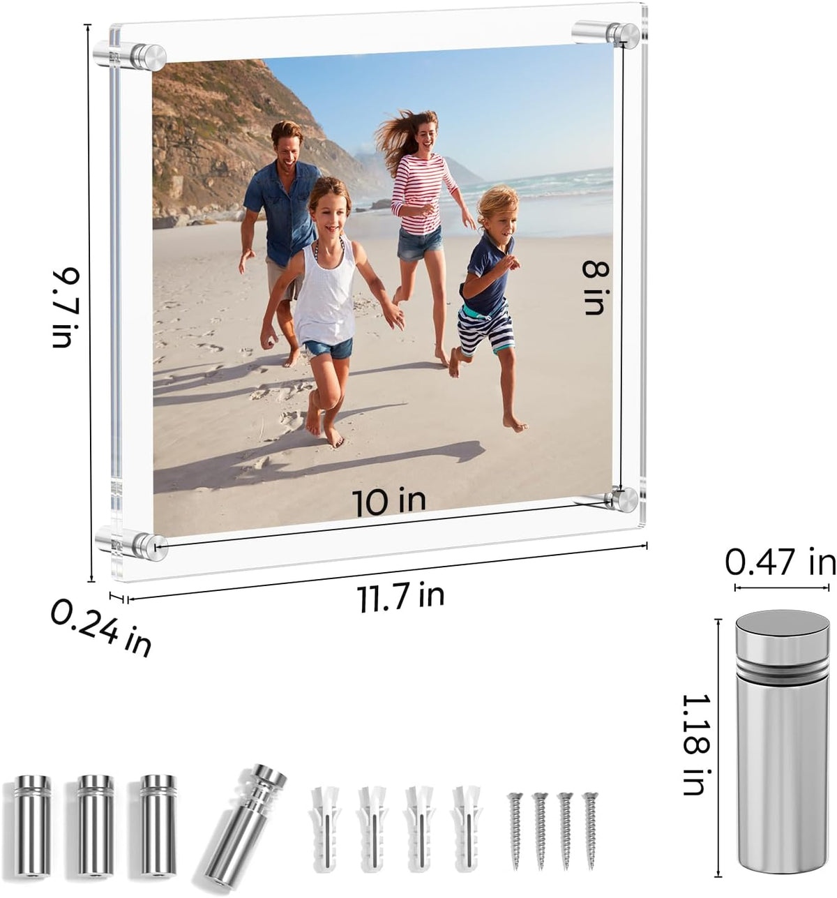 AITEE 8x10 Acrylic Picture Frames 4 Pack, Clear Floating Wall Frames