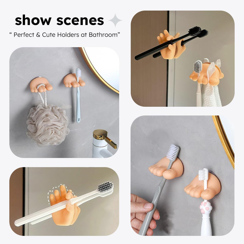 2PCS Cute Hanging Toothbrush Holder, Wall Hanging Utility Suction Hooks, Multi-Function Bathroom Kitchen Decor, Cool Fun Gag Gift Shower Holder for Bathroom Kitchen Living Room (OK Hands)