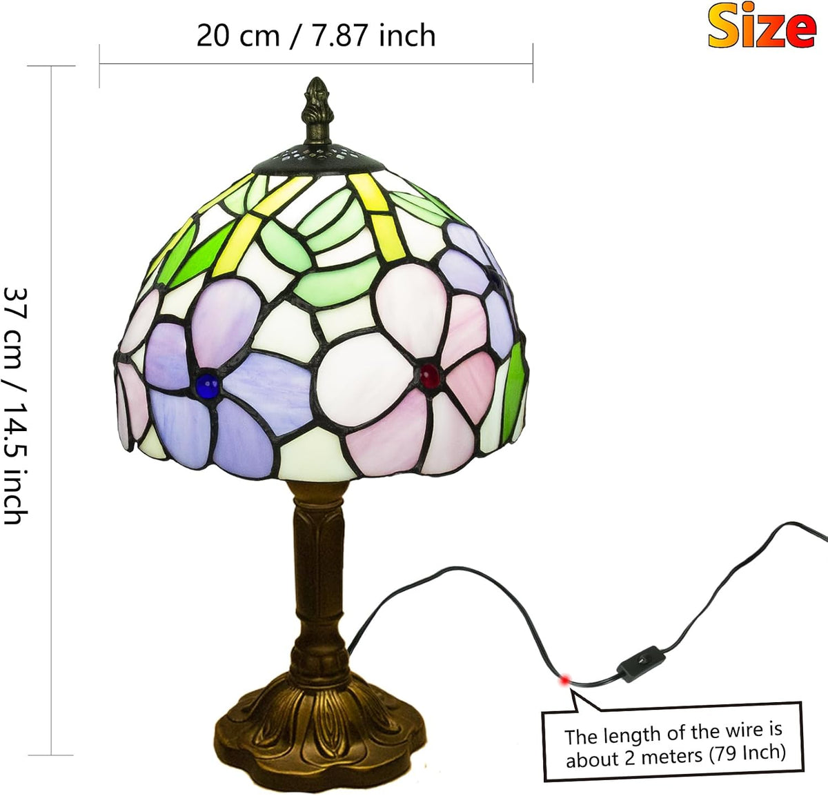 Small Tiffany Style Stained Glass Table Lamp, 8 Inch, Pansy Flower Pattern