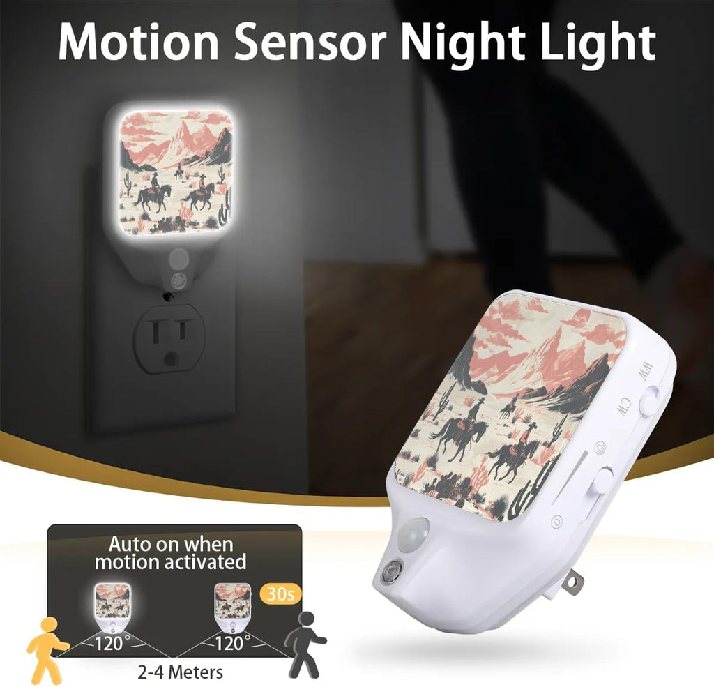 Honeybaby Motion Sensor Night Lights Western Cowboy Desert Nightlight Plug in Dusk to Dawn Motion Sensor Light Indoor LED Lights for Room Home Improvement