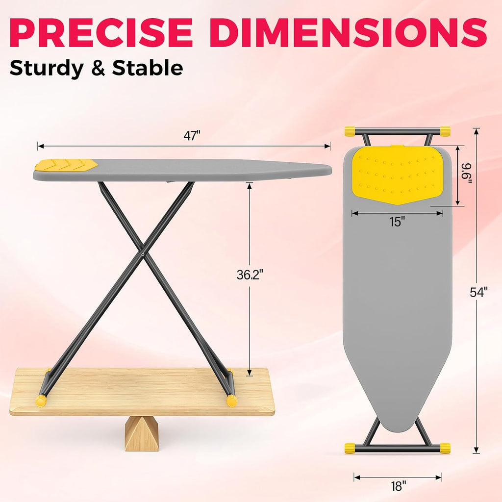 KINGBOARD 18x47 Full Size Ironing Board with Iron Mat, Heavy Duty Leg, Grey