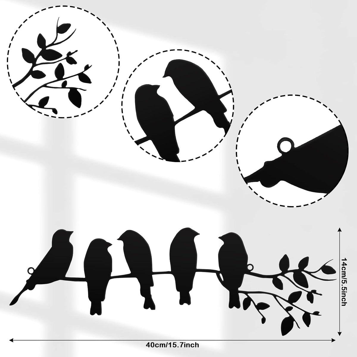 Ferraycle Metal Bird Wall Art, Birds on Branch Sculpture, Black