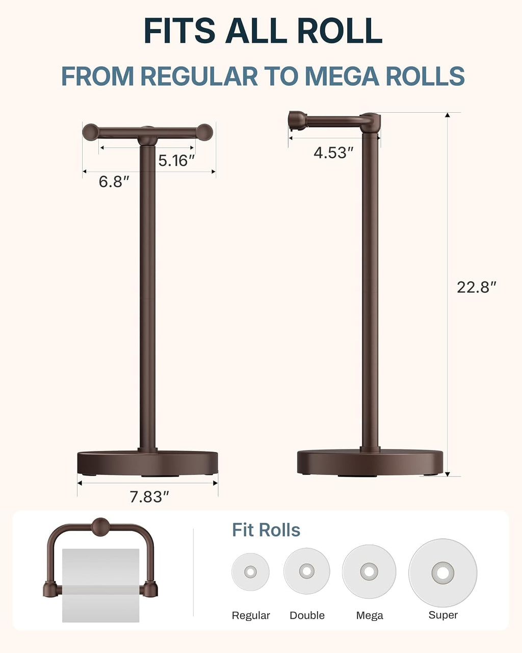 RARXTR Toilet Paper Holder Stand with Heavy Stable Base No Tipping Bronze