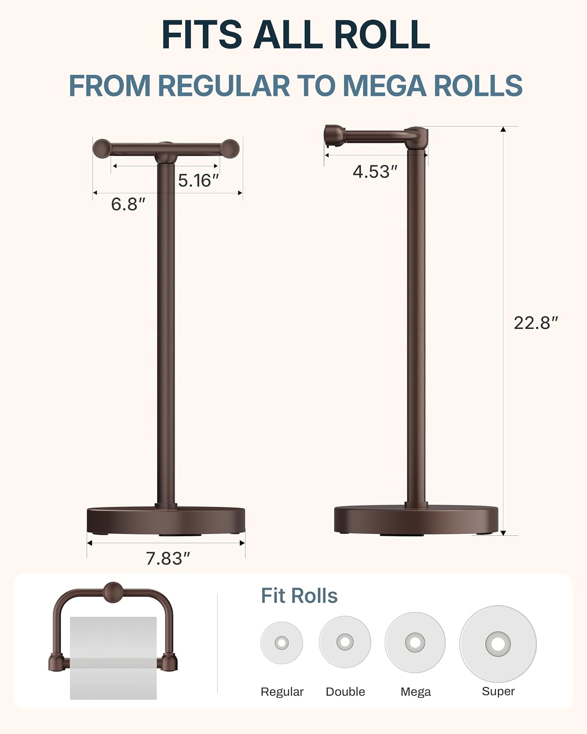 RARXTR Toilet Paper Holder Stand with Heavy Stable Base No Tipping Bronze