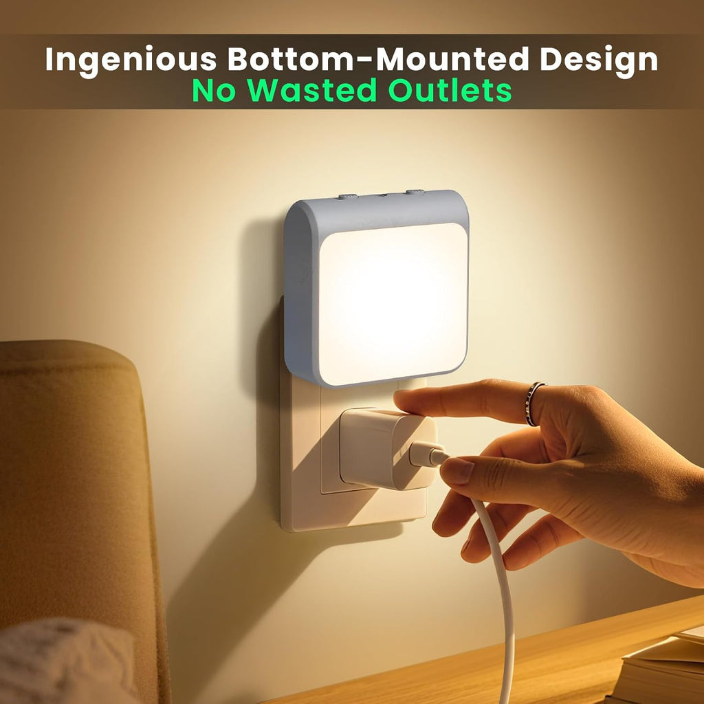 4-Pack Dimmable LED Night Lights Plug into Wall with Dusk to Dawn Sensor, 2 Color in 1 Plug in Night Light 30-60lm Brightness Adjustable, Auto-On/Off Nightlight for Bedroom, Kitchen, Bathroom, Hallway