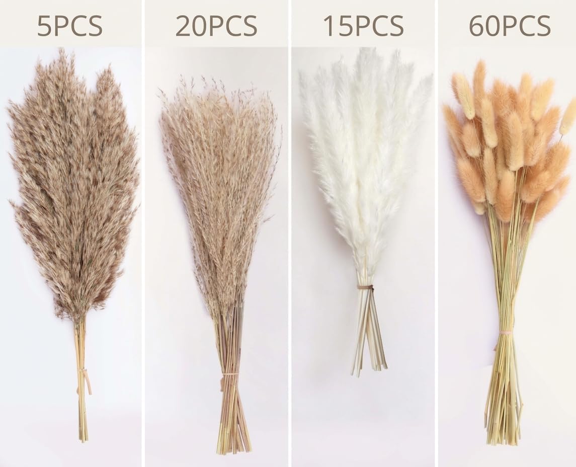 100 Stems Dried Pampas Grass, Boho Table Decor Natural Reed Phragmites Grass, Fluffy Large Pampas Grass, Bunny Tails Flowers Bouquet for Wedding Floral Arrangements Farmhouse Home, Wall Rustic Party