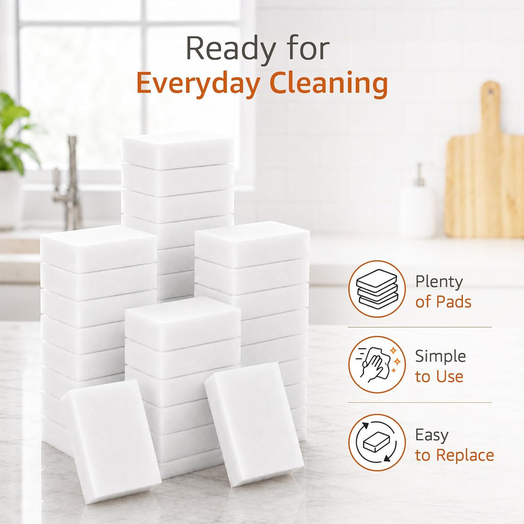 50 Pack Melamine Cleaning Sponges, White Magic Foam Eraser Scrub Pads Bulk
