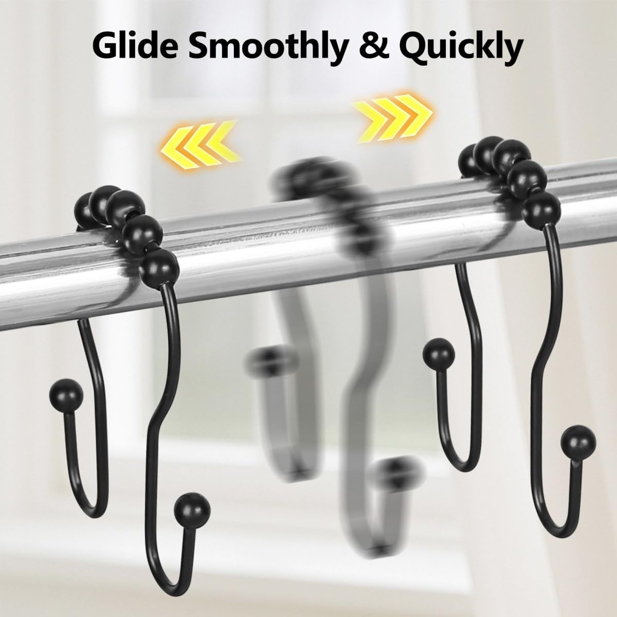 Resze 12PCS Shower Curtain Hooks, Sturdy Metal Shower Curtain Rings(Black)