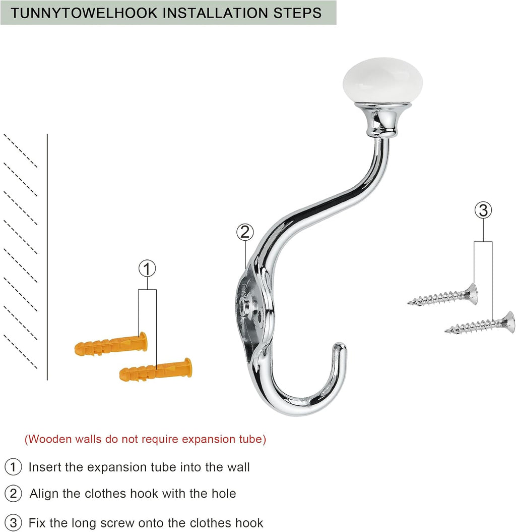 TUNNY Coat Hooks - 5 Pack Polished Chrome Towel Hooks Robe Hooks Decorative Wall Hooks for Bathroom Bedroom Kitchen Towel Robe Clothes Cabinet Closet Bathroom Hardware