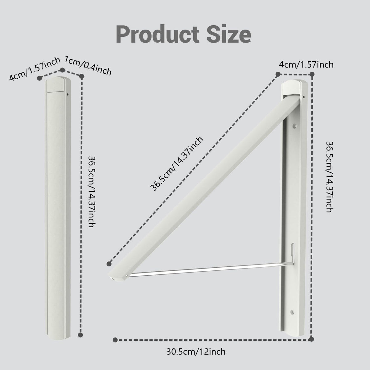 Wall Mounted Drying Rack Foldable, No Drill Laundry Clothes Drying Rack, Collapsible Wall Clothes Hanger with 65 lb Capacity for Laundry Room Bathroom Apartment, White