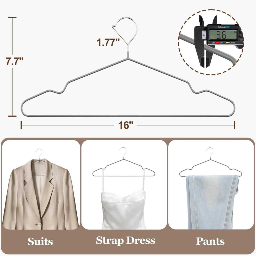 16" Non-Slip Rubber Coated Metal Suit Hangers 30 Pack with Notches