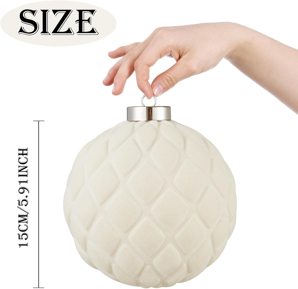 Large Velvet Christmas Ball Ornaments - 6 Inch Flocked Christmas Balls Shatterproof Decorative Hanging Ornaments Set for Xmas Tree Holiday Wedding Party Decor (Cream, 2pcs)