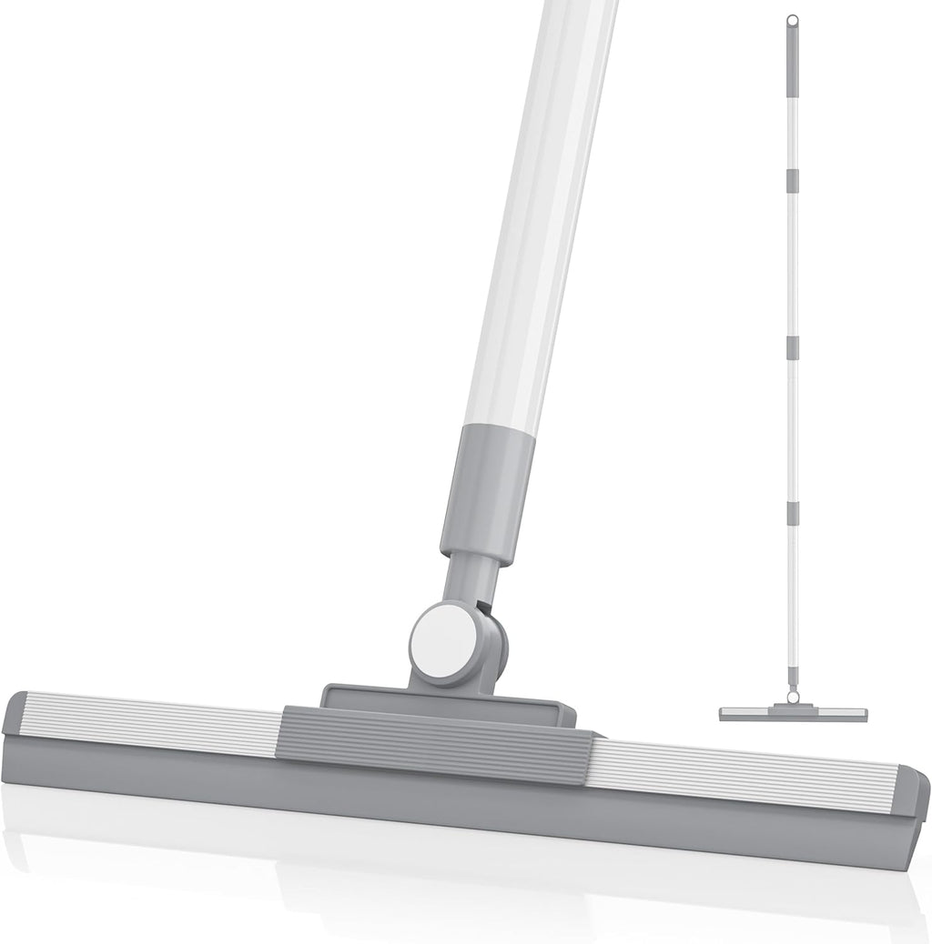 Floor Squeegee with 180° Rotating Head, Squeegee for Floor with 52'' Long Handle, Squeegee Broom, Squeegee for Window Cleaning, Bathroom Tile, Garage Concrete, Deck, Shower Glass, White