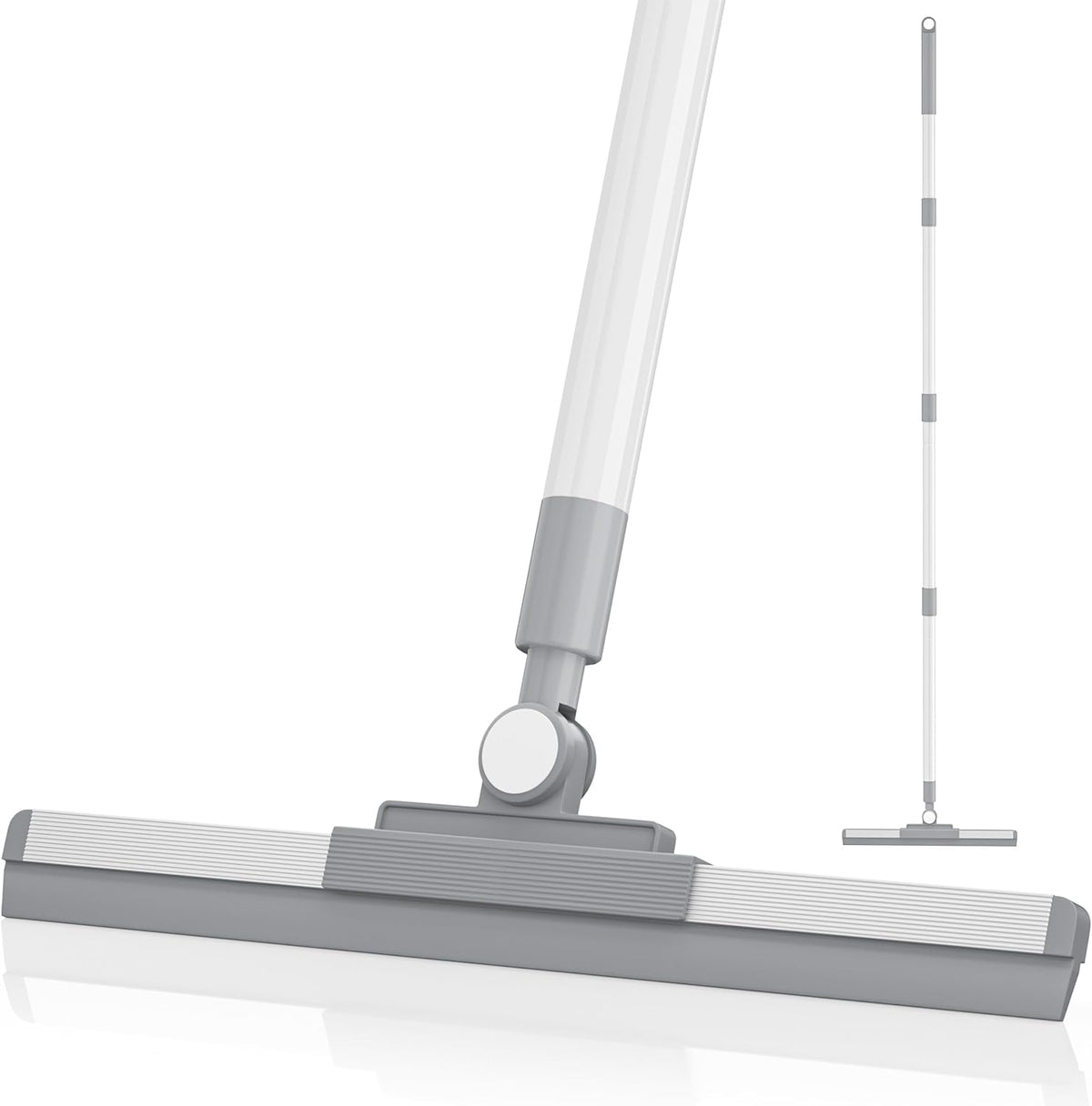 Floor Squeegee with 180° Rotating Head, Squeegee for Floor with 52'' Long Handle, Squeegee Broom, Squeegee for Window Cleaning, Bathroom Tile, Garage Concrete, Deck, Shower Glass, White