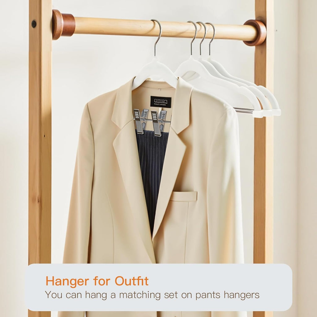 Flottian 24 Pack White Velvet Pants Hangers,Velvet Hangers with Clips Adjustable,Space-Saving Slim Flocked Hanger,Heavy Duty Non Slip Hanger for Skirts,Coats,Pants,Dress