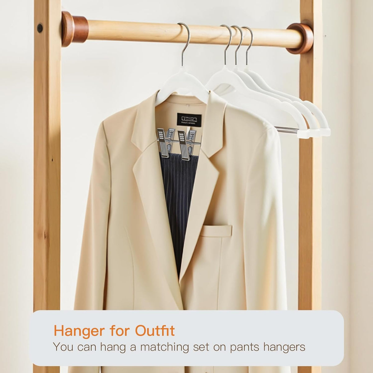 Flottian 24 Pack White Velvet Pants Hangers,Velvet Hangers with Clips Adjustable,Space-Saving Slim Flocked Hanger,Heavy Duty Non Slip Hanger for Skirts,Coats,Pants,Dress