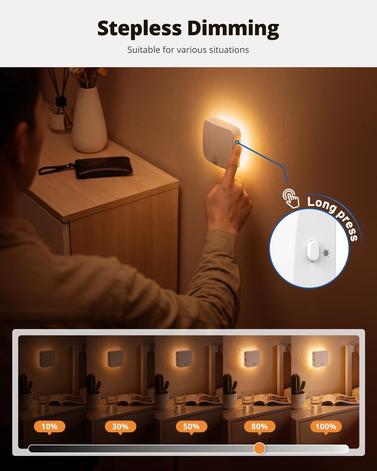 Rechargeable Night Light Backlit, Amber Motion Sensor Light Indoor, 4 Pack