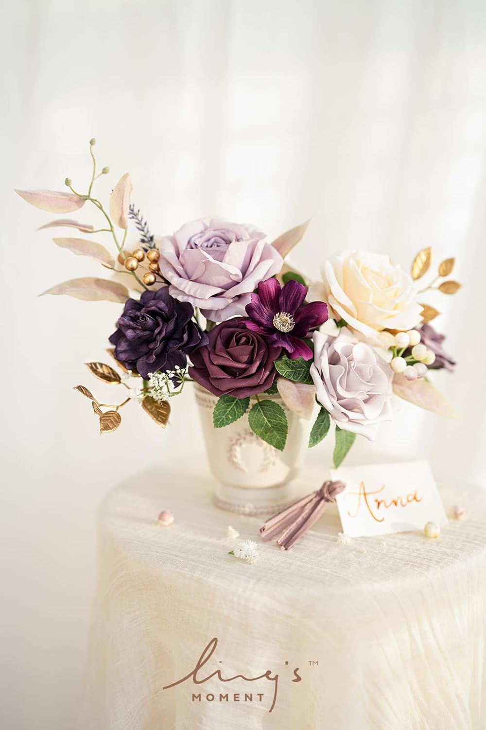 Ling's moment Fake Flowers Box, Lilac & Cream, Mini Combo