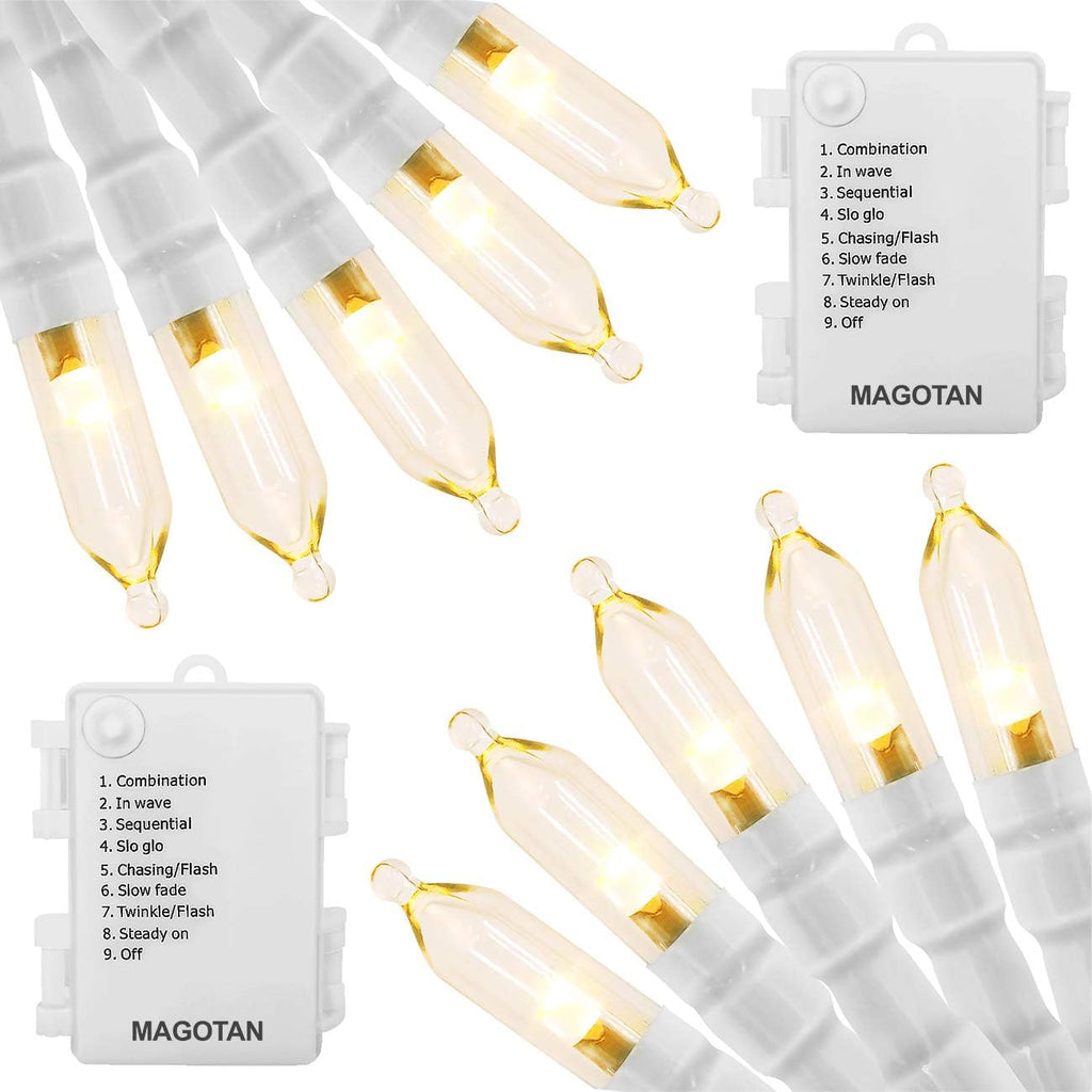 MAGOTAN Battery Operated Christmas Lights - 16ft 50 LED String Lights with Timer, Waterproof, Warm White, 2 Pack for Indoor/Outdoor Wedding Party, Home, Garden