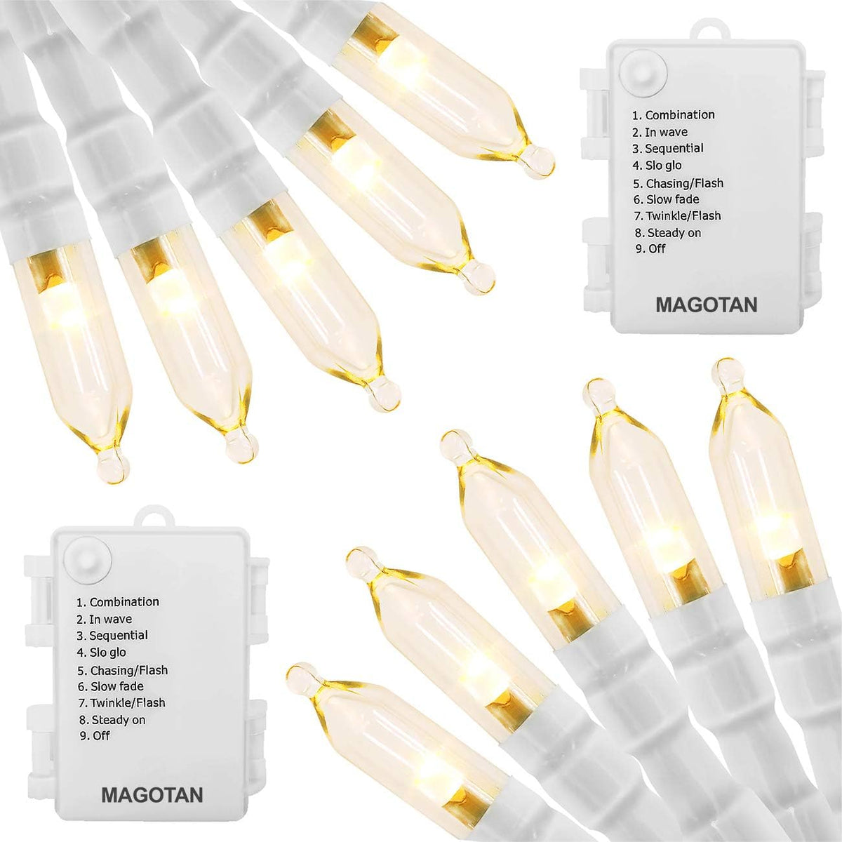 MAGOTAN Battery Operated Christmas Lights - 16ft 50 LED String Lights with Timer, Waterproof, Warm White, 2 Pack for Indoor/Outdoor Wedding Party, Home, Garden