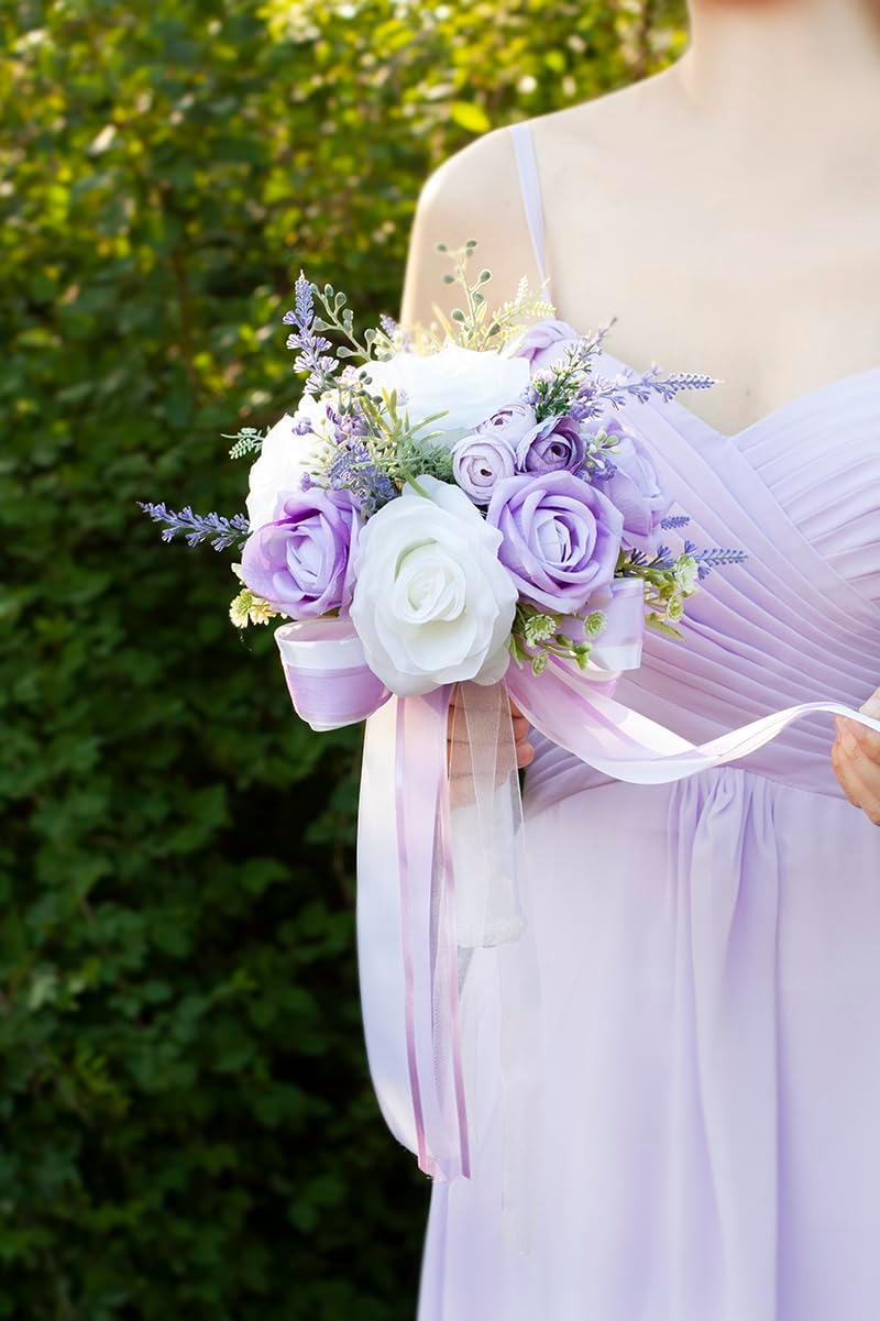 Lilac Purple Wedding Bouquets for Bride Bridesmaids Silk Premade