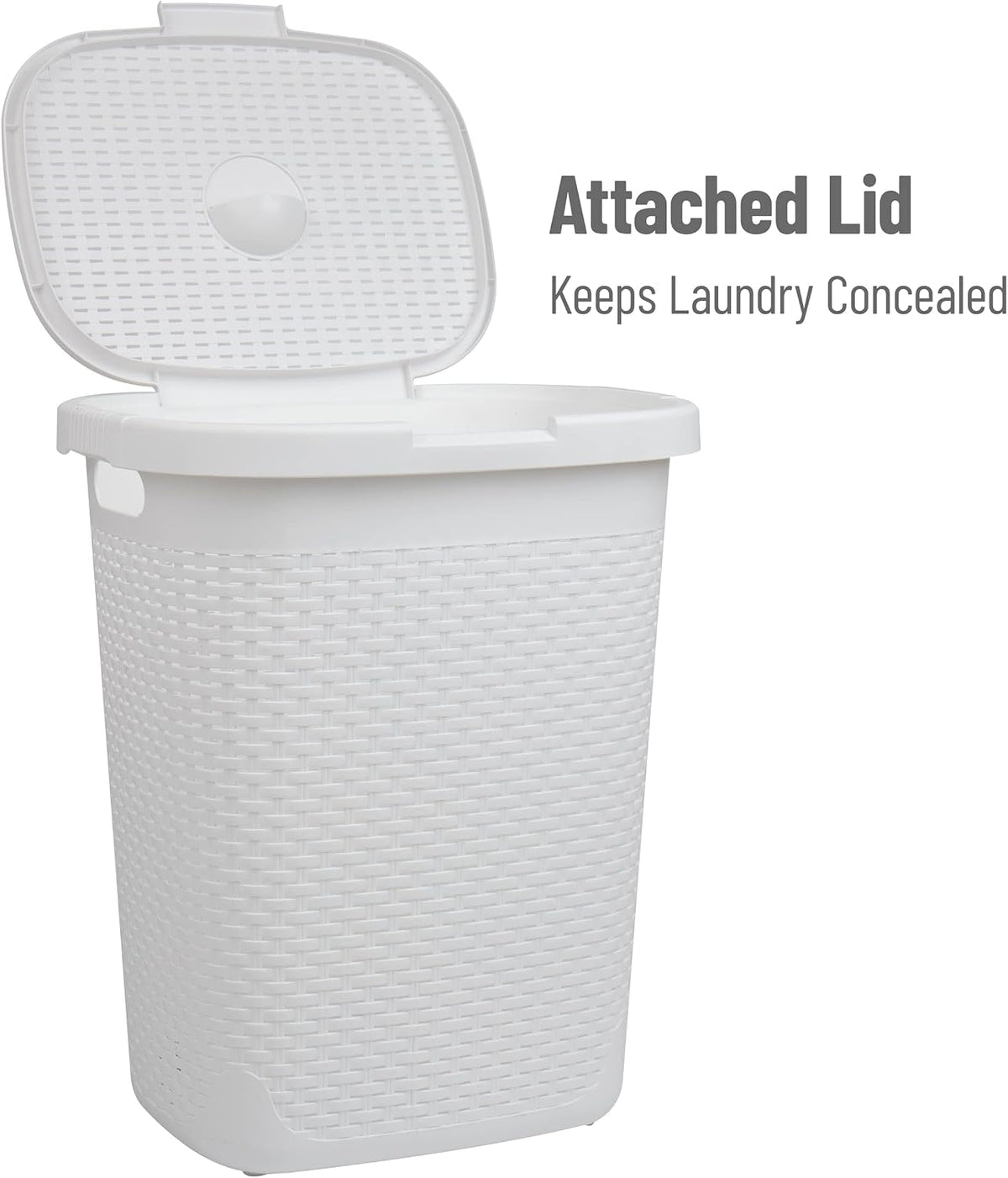 Mind Reader Slim Laundry Hamper with Lid, 50L Clothes Basket, Premium Wicker Design, Plastic, White