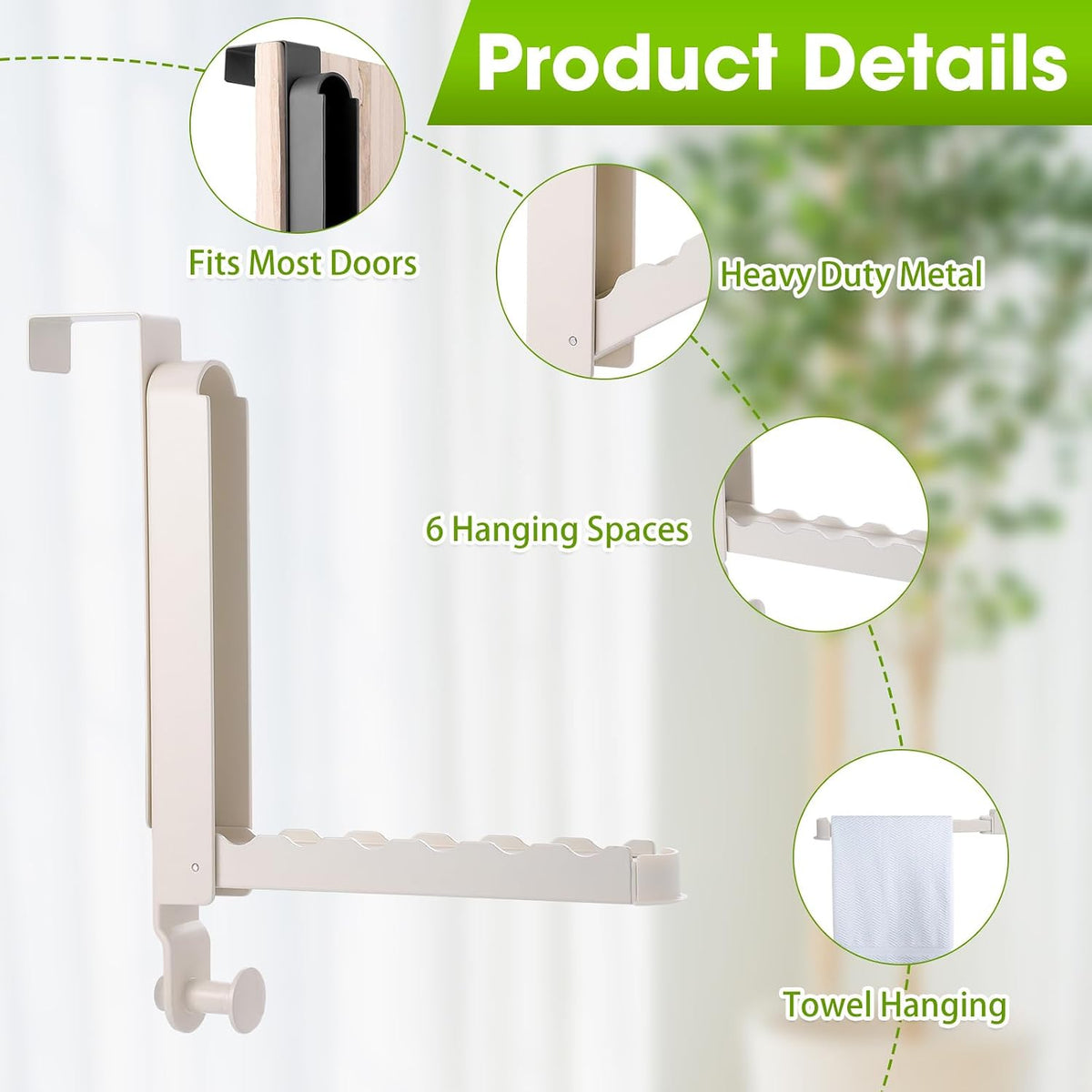 Over The Door Drying Rack, 1 Pack White Foldable Clothes Hanger Doors Hooks