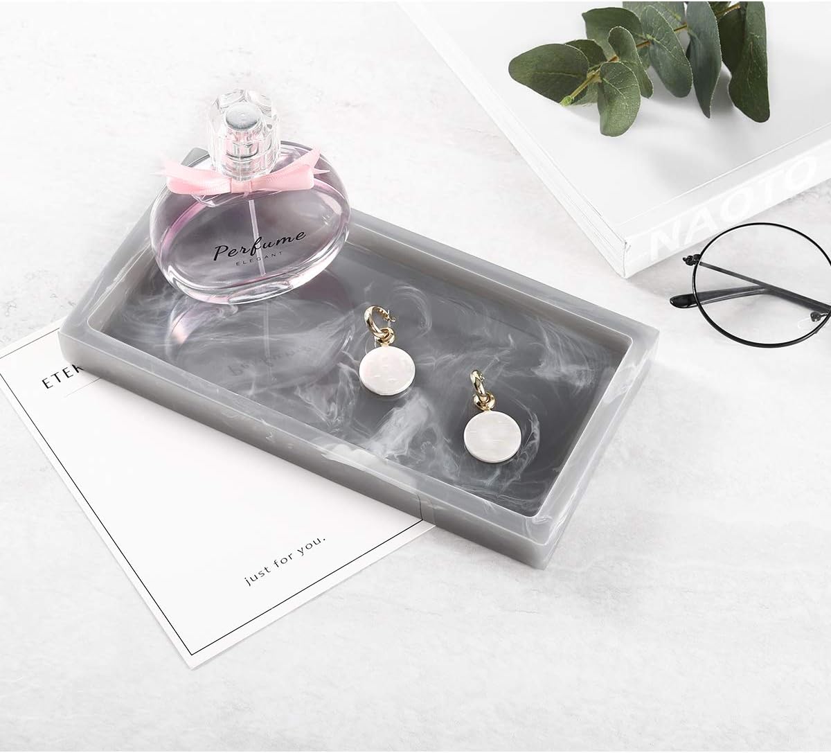 Luxspire Resin Bathroom Vanity Tray Countertop Organizer, Mini, Ink Gray