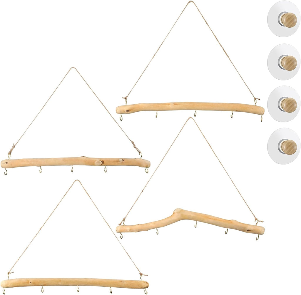Chunful 4 Pcs Driftwood Wall Hanging Jewelry Hanger, 15 Inch with 5 Hooks
