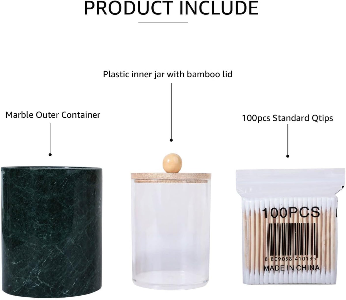 Marble Qtip Holder Dispenser Bathroom Vanity Organizer Storage Container