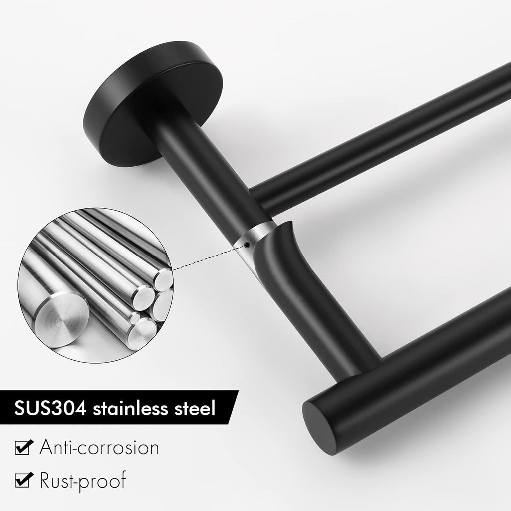 KES Double Towel Bar 33.6 Inch, Bathroom Towel Rack Towel Rod 18/8 Stainless Steel Rustproof Wall Mounted Matte Black, A2001S86-BK