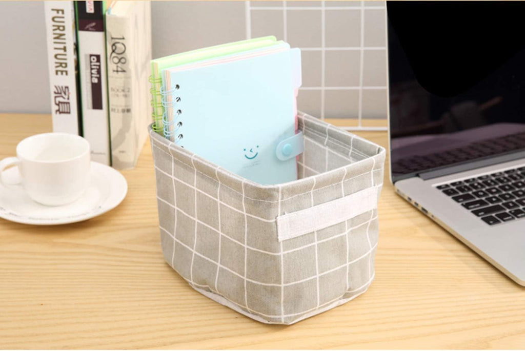 AARAINBOW 3 Packs Storage Basket Bins Canvas Mini Storage Cubes Storage Basket for Makeup, Toys Liners, Books Storage Baskets with Handles for Shelves & Desks(3 Gray)