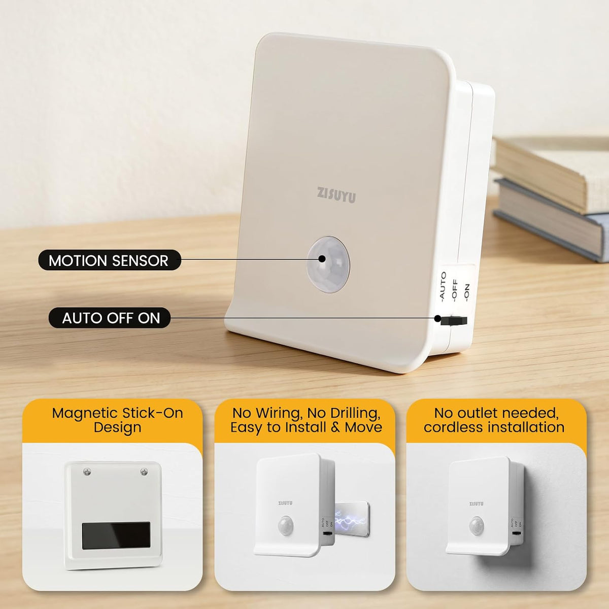 ZISUYU Rechargeable Motion Sensor LED Night Light, Step Light, 3000K Warm