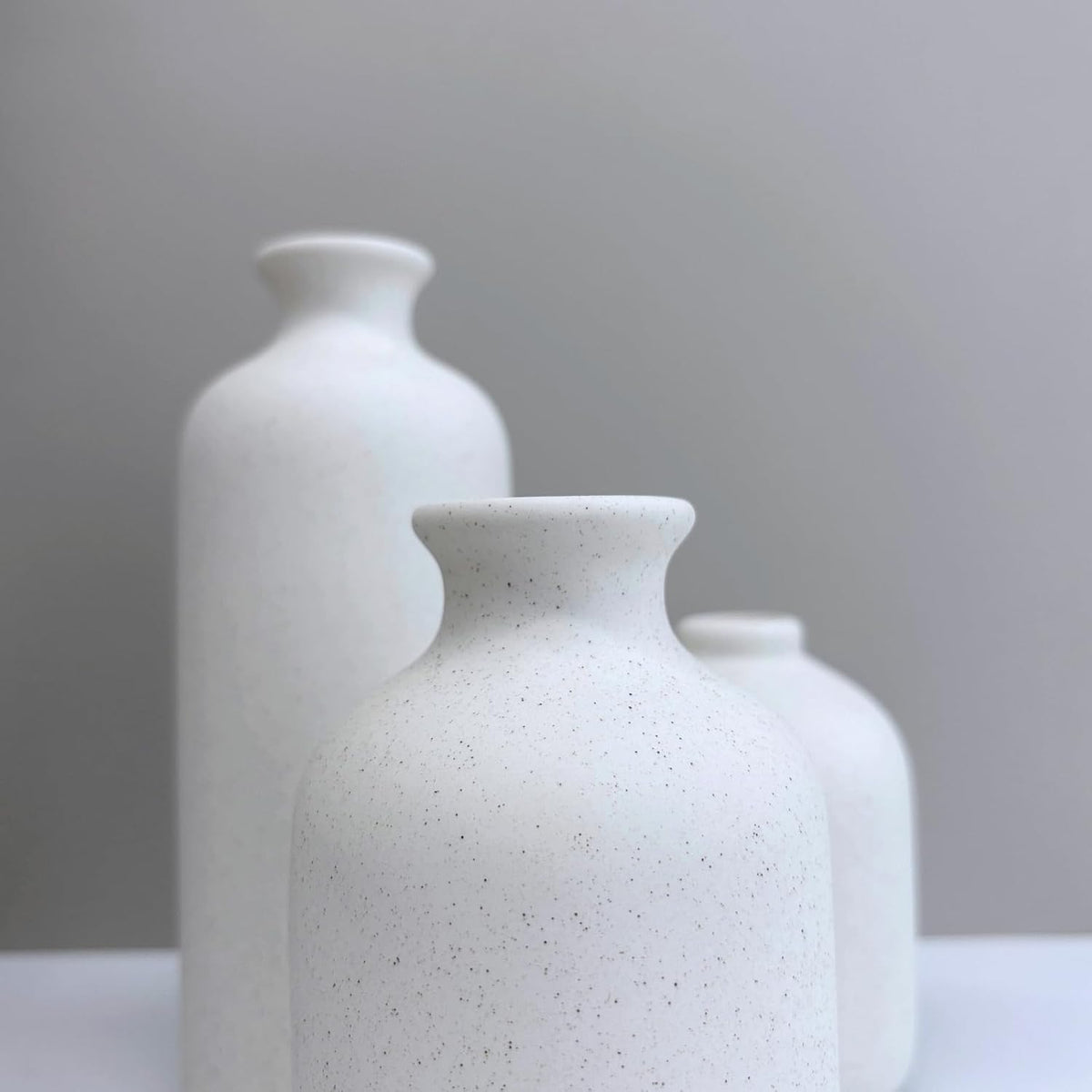 Small White Ceramic Vase Set of 3,Modern Boho Farmhouse Flowers Vases