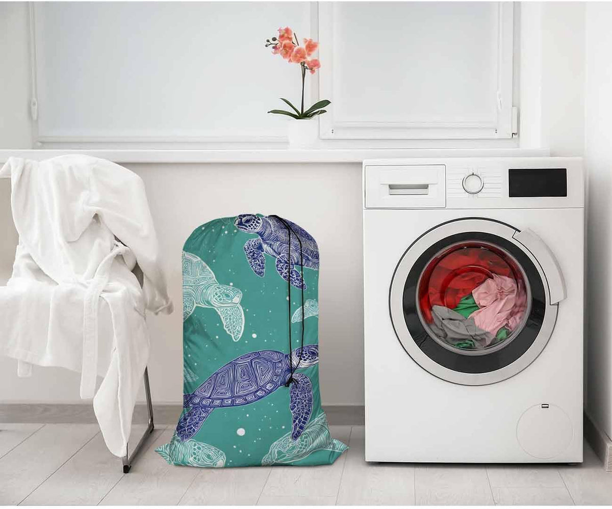 Swono Drawstring Laundry Bag Sea Turtles Sea Creature Sea Life Ocean Animal Underwater Blue Mandala Oversize Storage/Travel Bag for Home - Measures 28 x 40 Inches