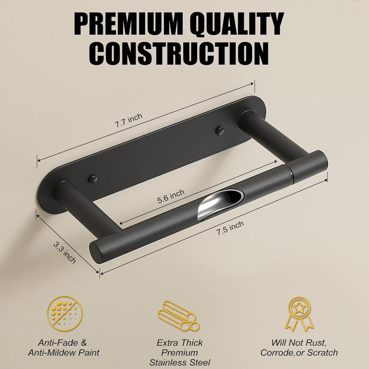 BESy Toilet Paper Holder, Bathroom Tissue Holder Wall Mount Matte Black