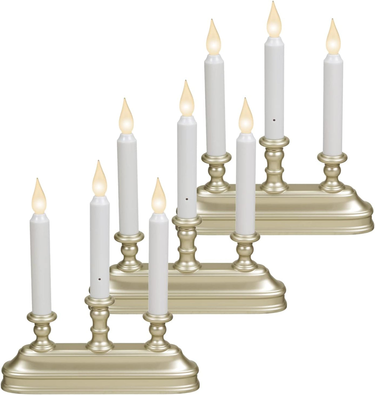 Xodus Battery Operated Window Candles, Pewter, 3-Arm Candelabra, 3 Pack