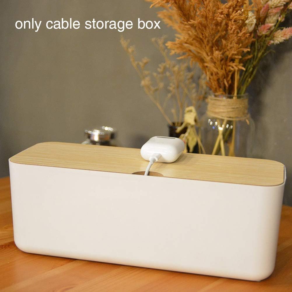 Large Wooden Style Cable Management Box, Hide Wires & Power Strips for Home & Office, Safe ABS Desk Computer Cable Organizer (Black)