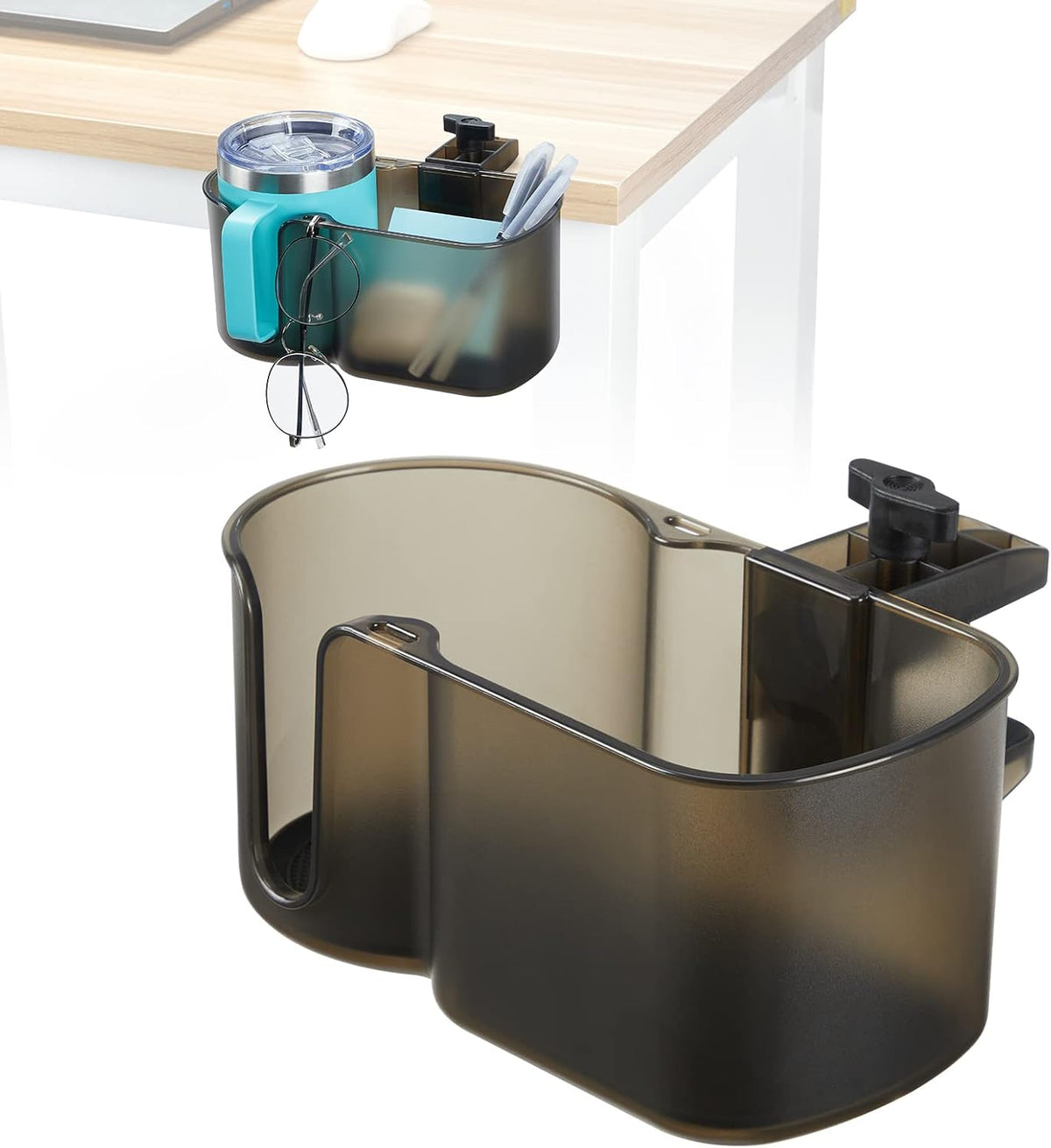 KEMIMOTO 2-in-1Desk Cup Holder, for Most 18-32 oz Bottles, Brown